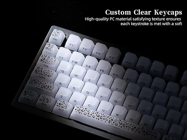 Womier Keyboard Keycaps Jelly, White Ceramic Keycaps Style, Leopard Print Key caps