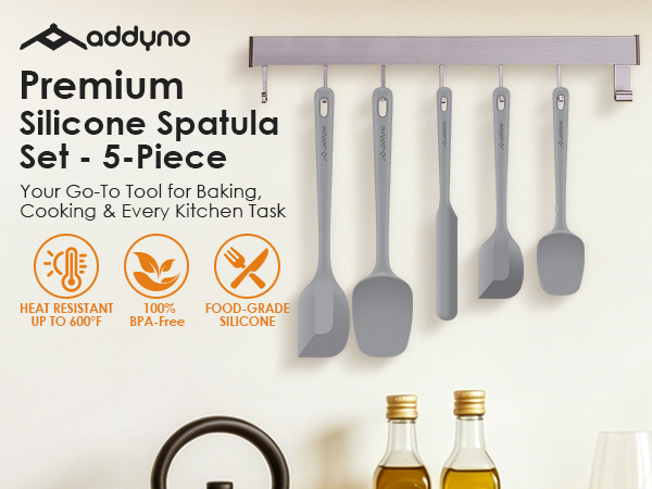 Addyno 5-piece silicone spatula set, heat-resistant, BPA-free, food-grade for cooking