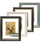 QOTIB 8x10 Ornate Vintage Picture Frame Set of 4 with 5x7 Mat, Elegant Multi Color Photo Frames w...
