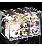 Desk Storage Organizer with 7 Mini Drawers, FODIENS Clear Desktop Craft Drawer Cabinet, Stackable...