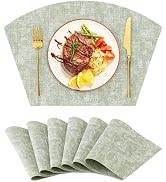 Homaxy Round Table Placemats Set of 6, Washable Wedge Shaped Faux Leather Table Mats, Wipeable Ki...