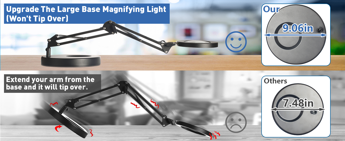 Upgrade 9.06inch Large Base Magnifying Light (Won&amp;amp;#39;t Tip Over) magnifying glasses for close work