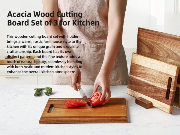 3-piece Acacia Wooden Cutting Board Set for Kitchen