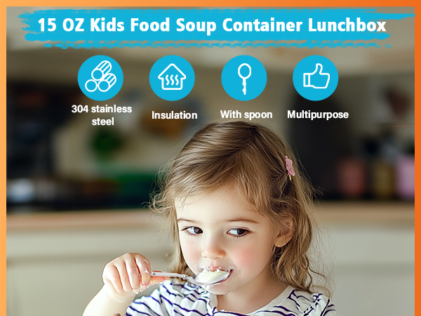 Insulated Food Jar for Kids - 15.2 Oz, Thermo for Hot Food, Soup Thermo, Insulated Food Container
