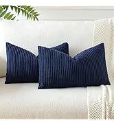 OTOSTAR Boho Decorative Throw Pillow Covers 16 x 24 Inch Soft Corduroy Solid Striped Pillow Cover...