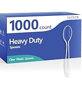 SACATR 1000 Count Clear Plastic Spoons Bulk - Plastic Silverware Spoons Heavy Duty, Premium Dispo...