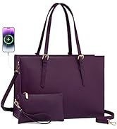 LOVEVOOK 15.6 Inch Laptop Bag for women, Large Waterproof PU Leather Work Briefcase with USB Char...