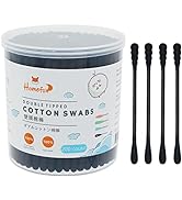 HOMEFOX Black Cotton Swabs Spiral - 200 Count Organic Cotton Buds Double Side Tightly Wrapped Cha...