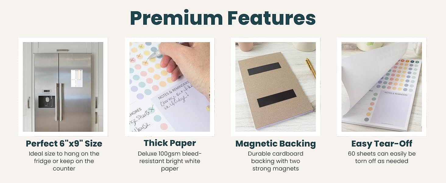 perfect size thick paper magnetic backing easy tear off premium design features