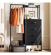 Yoobure Black Dresser with Hanging Rack - Small Closet with 4 Fabric Storage Drawers, 44" H Dress...