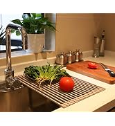 Over The Sink Multipurpose Roll-Up Dish Drying Rack Full Silicone Coated (Warm Grey)