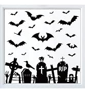 Halloween Window Clings Tombstones Bats Stickers Halloween Scary Silhouette Window Decals Hallowe...
