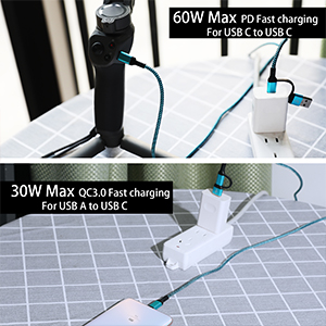 QC &amp; PD 2-in-1 USB-A/C to Type C Charger Cord