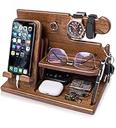 TESLYAR Wood Phone Docking Station for Men - Desk or Nightstand Organizer - Birthday Gifts for Hu...