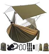 Sunyear Hammock Camping with Rain Fly Tarp and Net, Portable Camping Hammock Double Tree Hammock ...