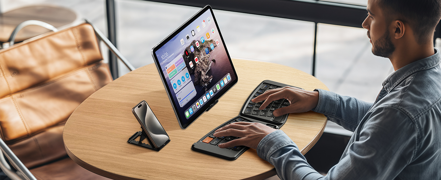 Ergonomic Split Bluetooth Foldable Keyboard Black A+ content page 12-05 2