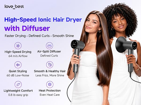 love best smart ionic hair dryer with diffuser for faster drying and smoother hair