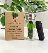Vegan Bamboo Charcoal Dental Floss with Refillable Glass Container | Free Refill | ...