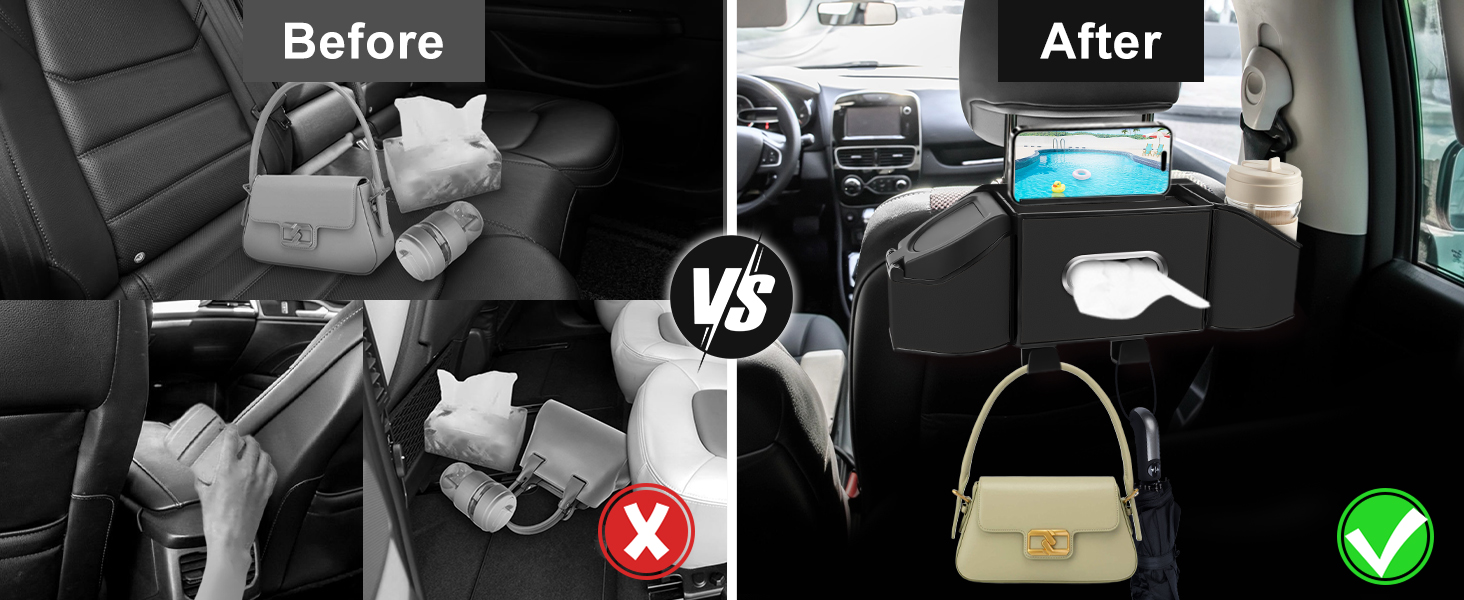 Back seat storage organizer