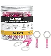 Sanuke 50pcs 22-16 AWG Red 1/2" Heat Shrink Ring Terminals - Waterproof and Insulated Tinned Copp...