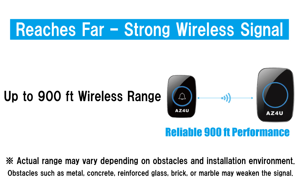 AZ4U wireless doorbell long-range 900 ft strong wireless signal illustration