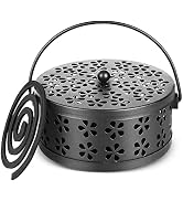 Whiidoom Retro Portable Iron Mosquito Coil Holder with Handle Round Fireproof Incense Holder (Black)