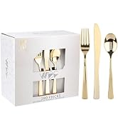 WDF 180 Pieces Disposable Plastic Gold Silverware Cutlery - Disposable Flatware Set 60 Forks, 60 ...