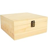 DAJAVE Unfinished Wooden Box, Wooden Storage Box with Hinged Lid, Pine Wood Box DIY Craft Stash B...