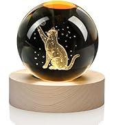 YU FENG 3D Carved Cat Crystal Ball with Light Base for Cat Lovers and Home Decor 2.36 Inch