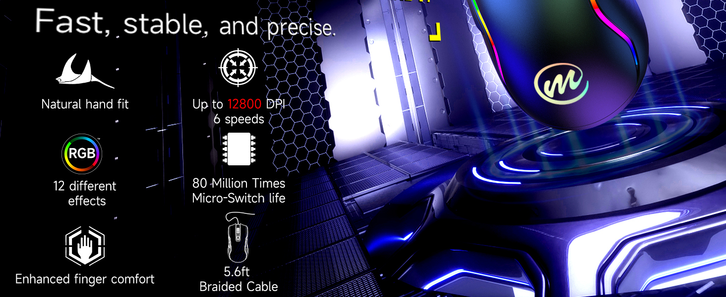 wired mouse with colorful RGB