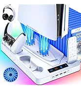 PS5/PS5 Slim Cooling Station, PS5 Stand with Controller Charger for PS5 Disc Console&amp; PS5 Slim Di...
