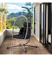 LEVELEVE Egg Chair with Stand,Patio Rattan Wicker Hanging Swing Egg Chair Hammock Chair for Bedro...