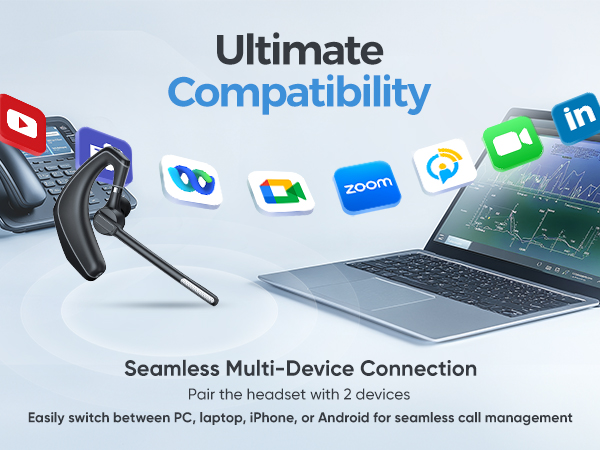 A6 bluetooth wireless headset mic pc work iphone phone computer