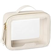 PACKISM Medium Clear Makeup Bag - Pebbled Texture &amp; Hard PU Leather Car Bag for Essentials, with ...