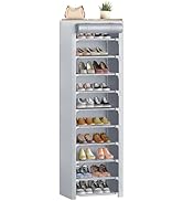 ERONE Shoe Rack Storage Organizer 7-10 Tier, Stackable Portable Covered Shoe Shelf Cabinet for Cl...