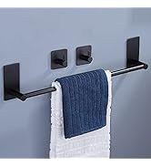 Taozun Towel Bar - Towel Holder with 2 Packs Adhesive Hooks Black 16-Inch Hand Towel Rack Stick o...