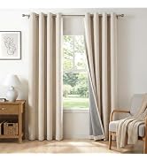 100% Blackout Shield Linen Blackout Curtains for Bedroom 84 Inches Long, Oatmeal Grommet Curtains...