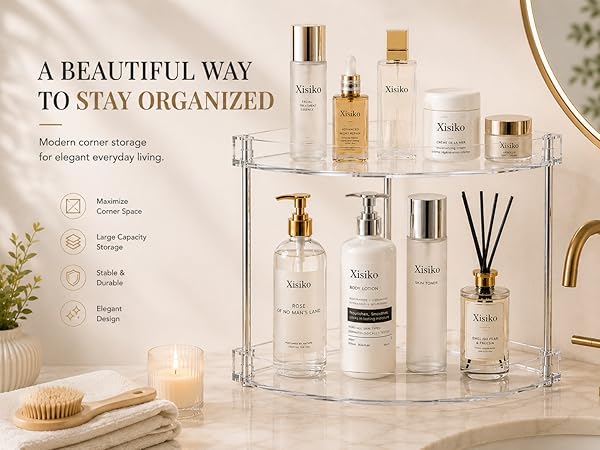 2 Tier Clear Corner Bathroom Counter Organizer