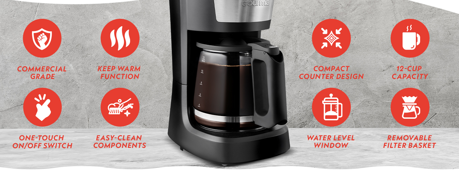 Brew Up to 12 Cups of Coffee Glass Carrafe Coffee Machine