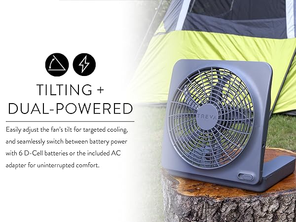Treva 10 Inch Basic Fan Gray Outside Camping