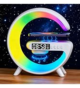 Mini Bedside Alarm Clock Lamp with Speaker Wireless Charging and White Noise Night Light, G Shape...