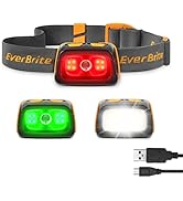 EverBrite Rechargeable Headlamp - 350 Lumens Headlight with Red/Green Light and Tail Light, 7 Lig...