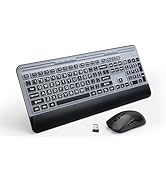 KOPJIPPOM Silent Wireless Keyboard and Mouse Combo - Keyboard with Large Print Cover, 2.4GHz Full...