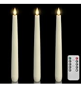 Homemory 3 Pcs Waxy Flameless Taper Candles with Remote, Flickering Battery Operated Classic Tall...