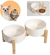 Elevated Ceramic Dog Bowl Set - Raised Dog Bowls with Non-Slip Bamboo Stand - Dog Food and Water ...