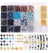 Funtopia Glass Beads for Jewelry Making, 1377pcs Neutral Tones Bracelet Making Kit, 24 Colors 6mm...