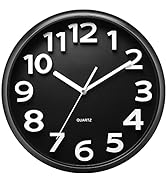 Plumeet 13'' Black Wall Clock, Large Battery Operated Wall Clocks Silent Non-Ticking Quartz, Mode...