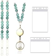 Retractable Lanyards for ID Badges and Keys,Green Fashion Beaded Lanyard, Natural Stone Beaded Te...