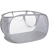 Durable Collapsible Laundry Baskets, Mesh Pop Up Laundry Hamper with Side Pocket, Foldable Clothe...