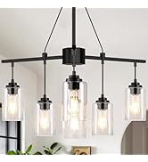 6-Light Black Chandelier, 31" Modern Dining Room Light Fixture, Industrial Chandelier for Dining ...